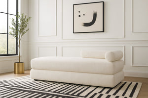 Meridian Furniture Kennedy Upholstered Bench with Channel Tufted Base Plush Seat for Bedroom or Living Room Cream Chenille Fabric 197Cream