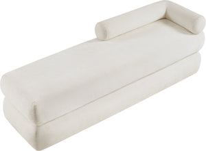 Meridian Furniture Kennedy Upholstered Bench with Channel Tufted Base Plush Seat for Bedroom or Living Room Cream Chenille Fabric 197Cream
