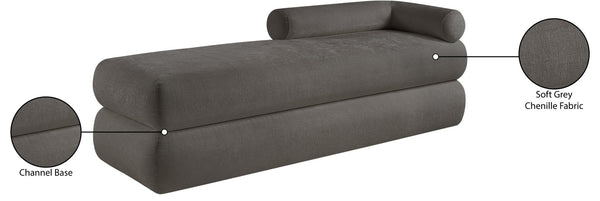 Meridian Furniture Kennedy Upholstered Bench with Channel Tufted Base Plush Seat for Bedroom or Living Room Grey Chenille Fabric 197Grey