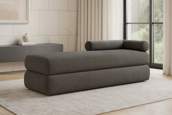 Meridian Furniture Kennedy Upholstered Bench with Channel Tufted Base Plush Seat for Bedroom or Living Room Grey Chenille Fabric 197Grey