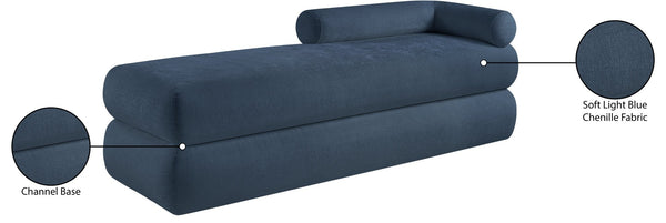 Meridian Furniture Kennedy Upholstered Bench with Channel Tufted Base Plush Seat for Bedroom or Living Room Light Blue Chenille Fabric 197LtBlu