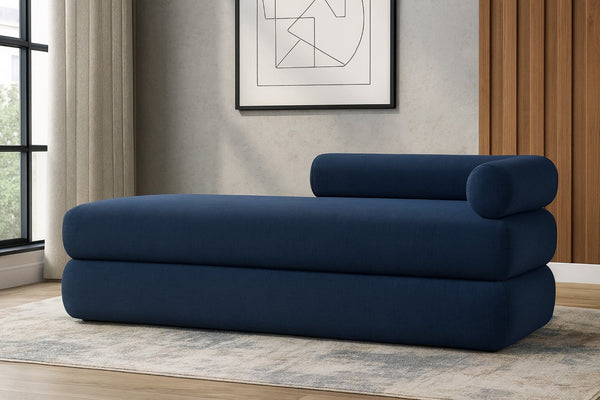 Meridian Furniture Kennedy Upholstered Bench with Channel Tufted Base Plush Seat for Bedroom or Living Room Light Blue Chenille Fabric 197LtBlu