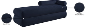 Meridian Furniture Kennedy Upholstered Bench with Channel Tufted Base Plush Seat for Bedroom or Living Room Navy Chenille Fabric 197Navy