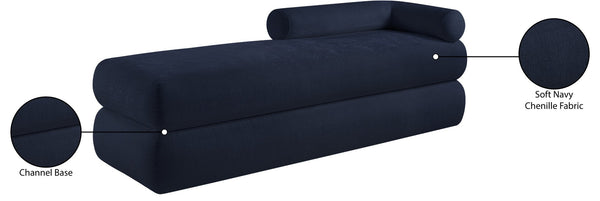 Meridian Furniture Kennedy Upholstered Bench with Channel Tufted Base Plush Seat for Bedroom or Living Room Navy Chenille Fabric 197Navy