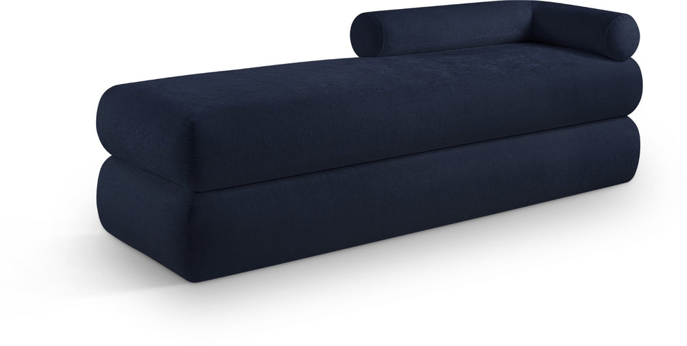 Meridian Furniture Kennedy Upholstered Bench with Channel Tufted Base Plush Seat for Bedroom or Living Room Navy Chenille Fabric 197Navy