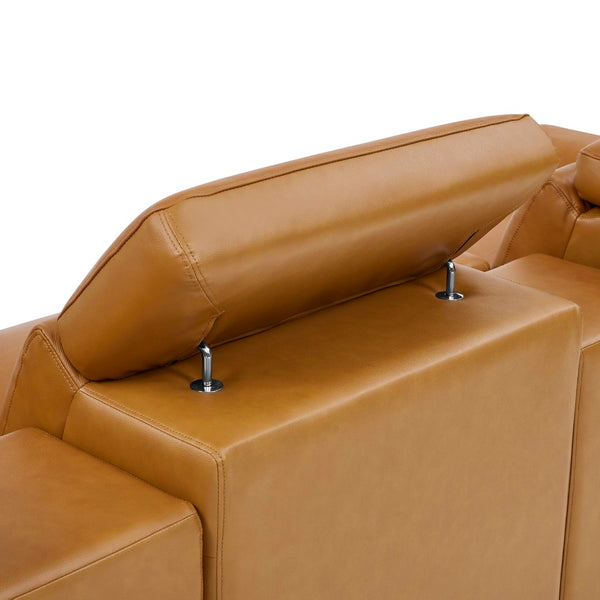 English Elm Leather Match Power Reclining Sectional with Storage Console and Adjustable Headrests Ginger B2748S00027