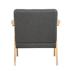 English Elm Modern Mid-Century Accent Chair Walnut Frame with Textured Linen Upholstery and Cushioned Seat Comfortfulness Dark Gray,Natural 26.5 L x 23.5 W x 10 H B011P308036