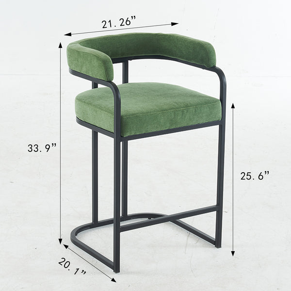 English Elm Modern Chenille Counter Stools Set of 2 — Upholstered Ergonomic Bar Chairs with Metal Frame & Armrests for Kitchen Island Green W1901P264277