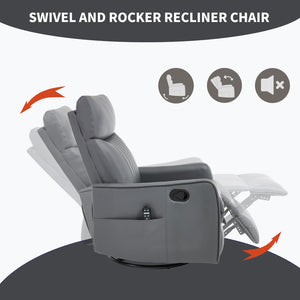 English Elm Blue Fabric Swivel Rocker Recliner with Massage Heat Nodes for Living Room Comfort Grayish Green W1803P321819