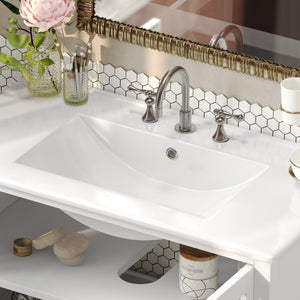 English Elm Christopher Knight Home® - 36" Bathroom Vanity with Ceramic Sink, Solid Wood Legs, Waterproof Finish, Soft-Close Hinges, Open Shelf, Silver Knobs White N817P286249W