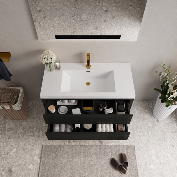 English Elm 42" Floating Bathroom Vanity Wall Mounted Espresso Cabinet Soft Close Resin Basin W1573P389277