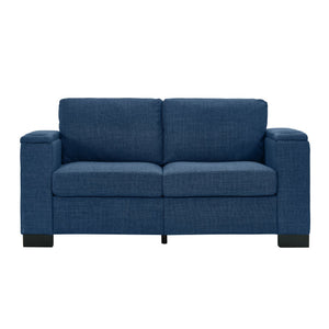 English Elm 67.7" Modern Loveseat Sofa with Cup Holders and Hidden Storage, Polyester Upholstery, Solid Wood Frame Blue W1097S00194