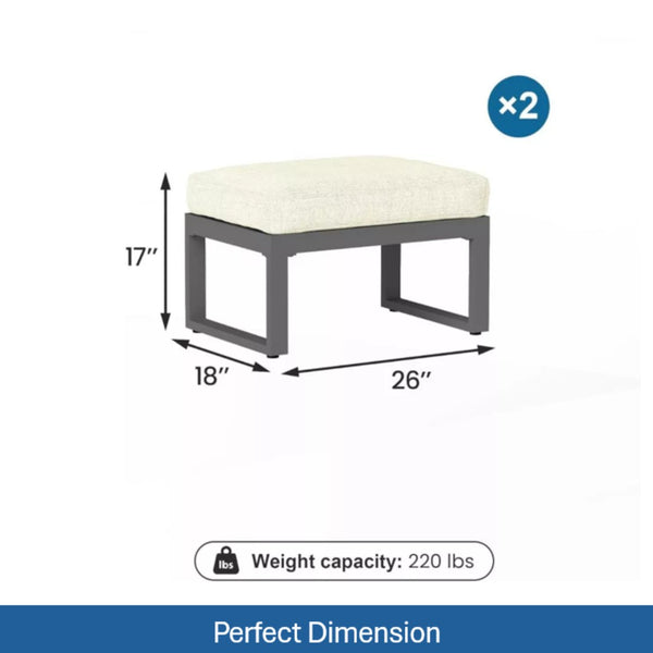 English Elm Set of 2 Outdoor Aluminum Powder-coated Patio Ottomans with Water-repellent Cushions Beige+Black B082P455140