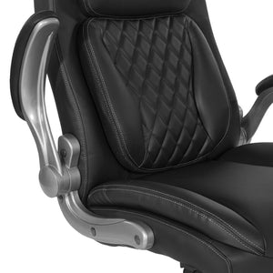 OSP Home Furnishings Executive Tufted Bonded Leather Office Chair with Lumbar Support and Flip up Arms Black ECH75137-EC3