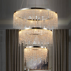 English Elm 24-inch Crystal Chandelier LED Ceiling Light, 55W 5575LM Chrome Crystal Round Fixture, 3000/4000/6000K Adjustable Height W2312P368714