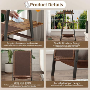 English Elm Modern 58 Inch Cat Tower with Sisal Scratching Mat Hammock and Perch for Large Breeds W2641P460041