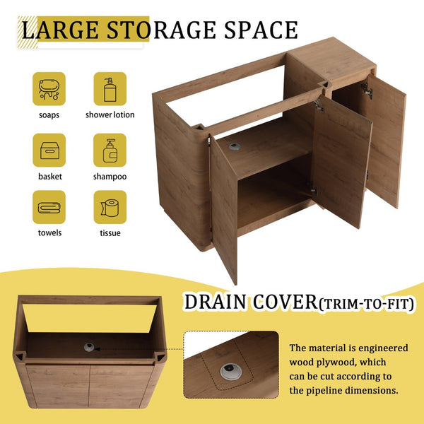 English Elm 48" Floating Bathroom Vanity Dual Ceramic Vessel Sinks Oak Finish Soft Close Doors W999S00512