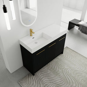 English Elm 48 Inch Freestanding Bathroom Vanity With Integrated Resin Sink & Soft-Close Doors For Storage Solutions W999S00264