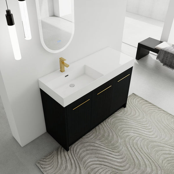 English Elm 48 Inch Freestanding Bathroom Vanity With Integrated Resin Sink & Soft-Close Doors For Storage Solutions W999S00264