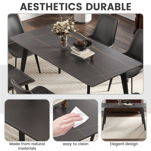 English Elm 62.99" Modern Artificial Stone Dining Table With Black Metal Legs – Seats 6 For Stylish Gatherings W1535S00513