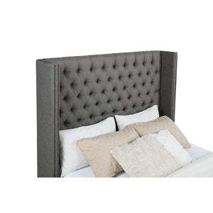 English Elm Lendra Grey Wingback Full Panel Bed with Tufted Headboard, Nailhead Trim, Sturdy Slat Base, Luxurious Upholstery B062S00948