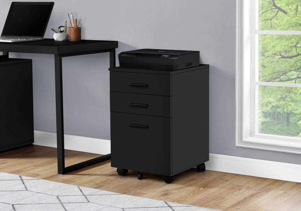 English Elm File Cabinet Rolling Mobile with Matte Black Laminate Finish for Modern Home Office B2710P219949