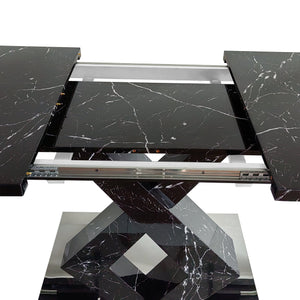 English Elm Modern Rectangle Dining Table - Stretchable Black Marble Top With X-Shape Mdf Legs & Metal Base W757P242762