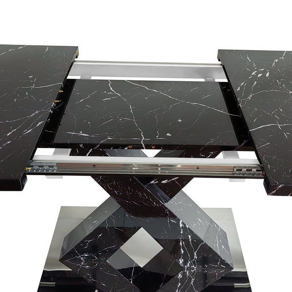 English Elm Modern Rectangle Dining Table - Stretchable Black Marble Top With X-Shape Mdf Legs & Metal Base W757P242762