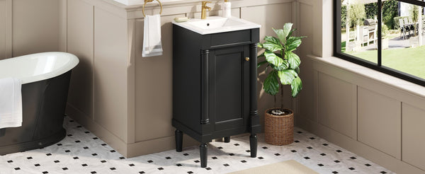 English Elm 18" French Style Vanity with Ceramic Sink Soft Close Door and Adjustable Shelf Black N710P415332B