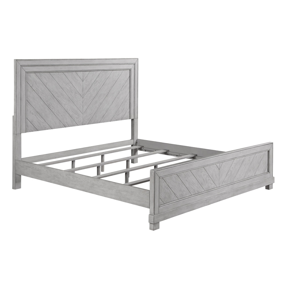 English Elm Steve Silver - Montana King Bed Gray — Hand-Stained Chevron Headboard, Five-Slat Dual Support Frame, Floating Look B081S00222