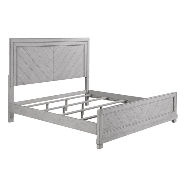 English Elm Steve Silver - Montana King Bed Gray — Hand-Stained Chevron Headboard, Five-Slat Dual Support Frame, Floating Look B081S00222