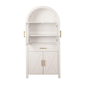 English Elm 71" Tall Arched Pantry Cabinet with Tempered Glass Door, Adjustable Shelves, Anti-Tip Kit & Metal Handles White W2917P384735