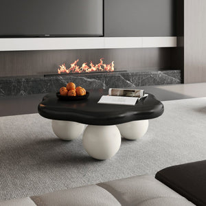 English Elm 35" Cloud Shaped Mdf Coffee Table Sculptural Round Top with Spherical Legs for Modern Living Black White W1435S00029