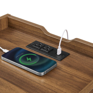 English Elm Christopher Knight Home® - Mid Mid Century Modern Nightstand with USB Charging Station, LED App-Control Lights, 2 Drawers, Sleek Design Brown 22.24 L x 18.7 W x 7.09 H N761P255453Z