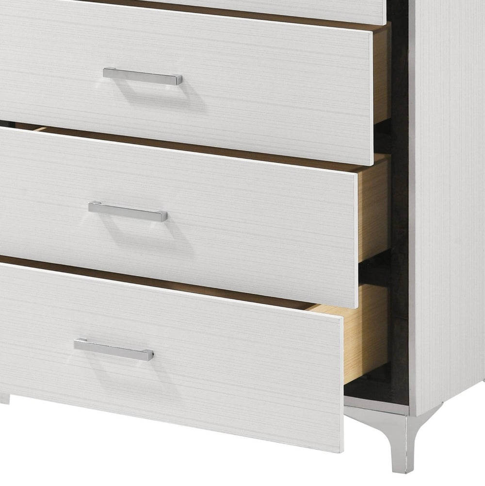 English Elm White 5-Drawer Chest With Metal Legs - Stylish Storage Solution For Bedroom & Living Space Organization B062P209024-GIGA