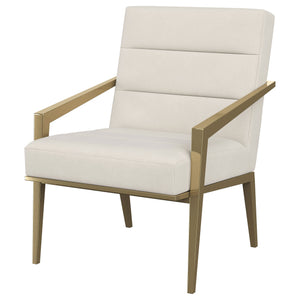 English Elm 1pc Bouclé Swivel Accent Chair with Channel Back, Plush Foam Seat, 360° Rotation, Modern Comfort Cream,Gold 30 L x 26 W x 29.5 H B011P308569