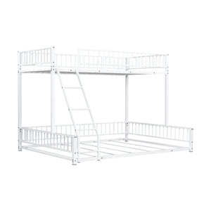 English Elm Twin XL over Queen Metal Bunk Bed with Ladder and Guardrails, Space-Saving Sturdy Frame for Kids and Guests White N709P277756K