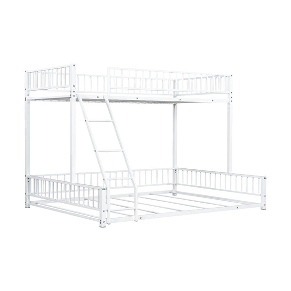 English Elm Twin XL over Queen Metal Bunk Bed with Ladder and Guardrails, Space-Saving Sturdy Frame for Kids and Guests White N709P277756K