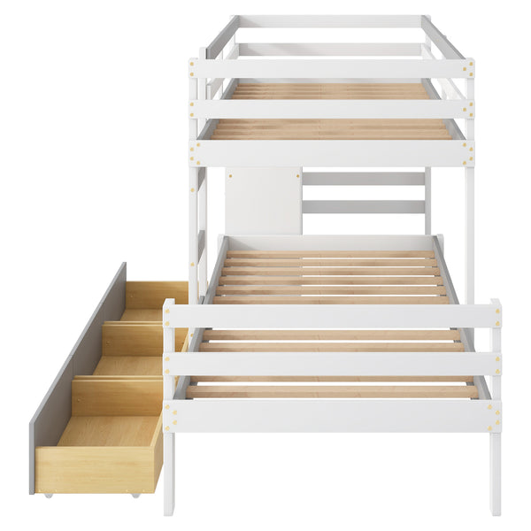 English Elm Twin Loft Bunk Bed with Built-In Drawers and Ladder, Space-Saving Twin over Twin Pine MDF Design Gray GX000424AAE
