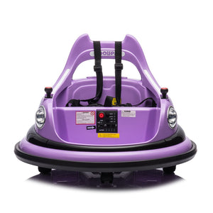 English Elm 12v Kids Ride on Bumper Car with 360 Spin Led Lights Bluetooth and Parental Remote Purple W1578P198507