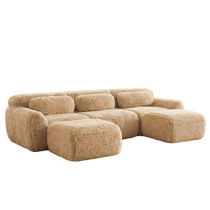 English Elm U-shaped Modular Sectional Sofa Plush Cloud Foam Boneless Build for Home Theater Lounging Light Khaki W714S01569