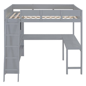 English Elm Full Size Loft Bed with Built-in Desk and Shelving for Kids or Teen Bedrooms LT000802AAE