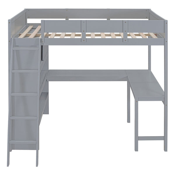 English Elm Full Size Loft Bed with Built-in Desk and Shelving for Kids or Teen Bedrooms LT000802AAE