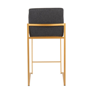 English Elm Fuji Contemporary High Back Counter Stools Set Of 2 - Gold Steel Frame & Charcoal Upholstery Elegance B202P221942