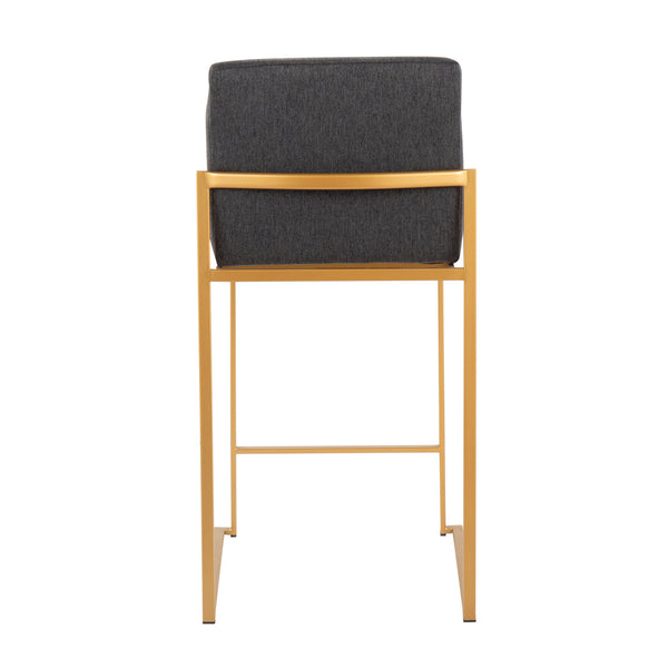 English Elm Fuji Contemporary High Back Counter Stools Set Of 2 - Gold Steel Frame & Charcoal Upholstery Elegance B202P221942