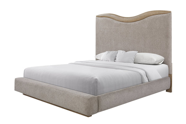 English Elm Upholstered Plush Queen Bed with Padded Headboard and Platform Base, 100% Polyester Luxury Finish Beige 88.25 L x 58.25 W x 8.25 H B2699S00102