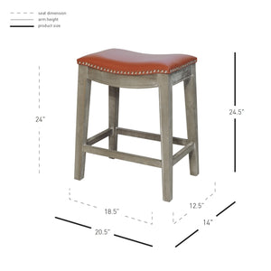 Elmo Bonded Leather Counter Stool Pumpkin, Red, Mystique Gray Legs 198625B-8141KD New Pacific Direct