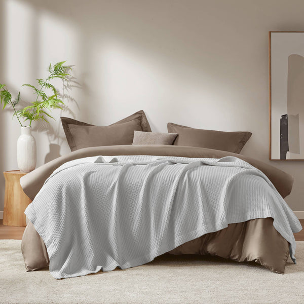 JLA Home Madison Park - Cotton Waffle Weave Blanket — Ultra-Soft Breathable 100% Cotton, OEKO-TEX Certified, Machine Washable Grey BR51N-3835