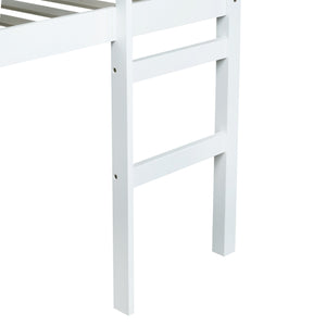 English Elm Full Rubber Wood Loft Bed with Ladder and Under-Bed Storage Space, Sturdy Minimalist Design for Comfort White W504P283526