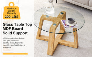 English Elm Modern wood-color MDF circular coffee table with tempered glass top, easy assembly, versatile style W1151P146796